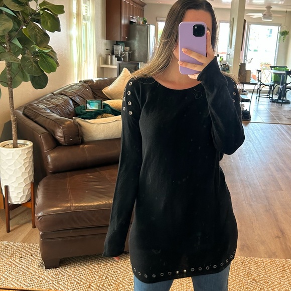 Zadig & Voltaire Wool Cashmere Black Grommet Studded Long Tunic Sweater M - Picture 1 of 15